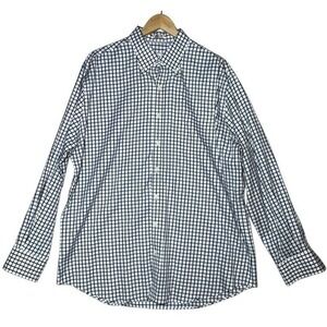 Peter Millar Shirt Men XL 17.5-18 Check Nanoluxe Easycare Button Up Black White
